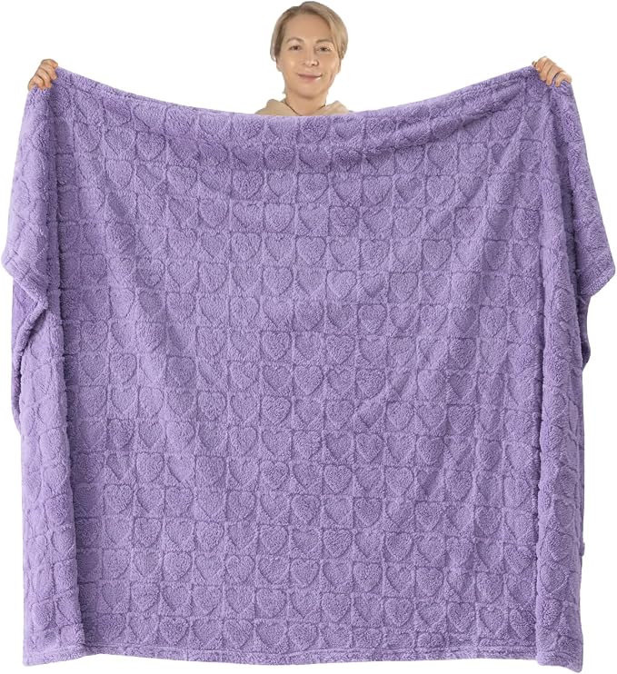 NEWCOSPLAY 3D Heart Checkered Flannel Throw Blanket, Lavender Love, 50"x70" | Super Soft Cute Lightweight Decorative Premium Silky Fleece Blanket for Couch Sofa Bed, Gift for Women Men, All Season Use