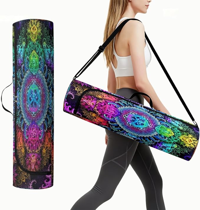 Spacious Extra Large Storage Yoga Mat Bag | Huge Capacity Mandala Gym Tote - Waterproof Wear-Resistant Carrier Strap Pilates