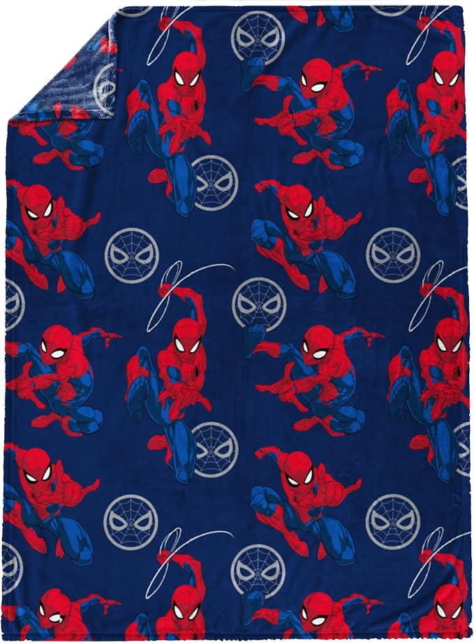 Jay Franco Plush Throw Blanket – 46" x 60" Inch Cartoon Kids Soft & Cozy Fleece Throw for Bedroom & Couch Décor, Official Licensed Product, Navy - Spiderman