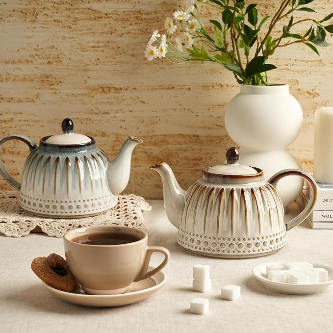 Sweese Ceramic Teapot, Beaded Retro Flower Glaze, 1100ml/37 oz Large Tea Pot for Loose Tea or Bags, Enough for 4 Cups, Nebula Blue