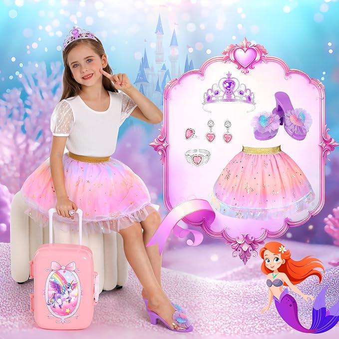 19 Pcs Princess Dress Up Shoes Gift Set, Girls Role Play Dress Up Toys & Costumes Set, Toddler Pretend Jewelry Boutique Kit Gift for Little Girls Aged 3 4 5 6 Years Old