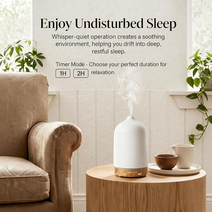 200ml Aromatherapy Diffuser with 7 Soothing Colors, Ultra-Quiet Operation, Auto Timer, and Humidifier for Restful Nights