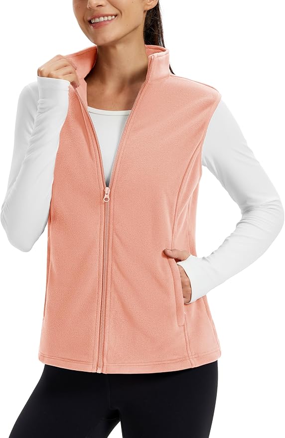 TACVASEN Women's Fleece Vest Lightweight Sleeveless Zip Jacket Outerwear | Soft Polar,Zipper Pockets,Stand Collar,Fall Winter Warm,Outdoor,Athletic,Running,Hiking,Travelling,Golf,Work