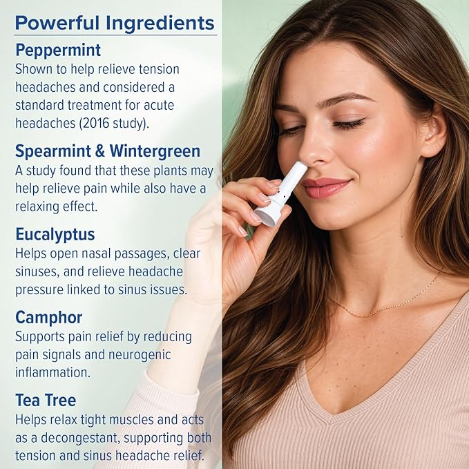 MOXE Migraine Relief Nasal Inhaler, Essential Oils for Headaches & Tension Relief, Portable Aromatherapy, Easy-to-Use, Pure & Undiluted, Peppermint, Spearmint, Eucalyptus, Tea Tree, 1 Pack