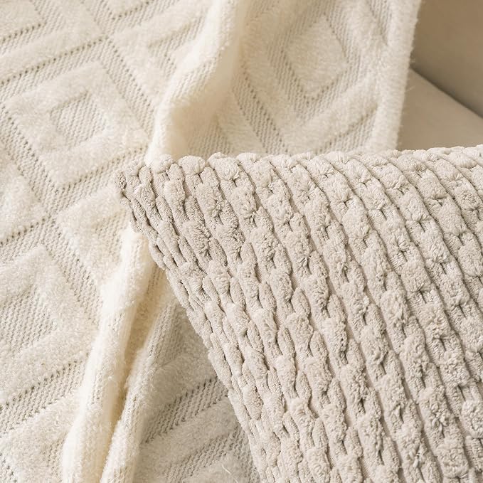 Set of 4 Grey White Taupe Decorative Throw Pillow Covers 26x26 Inch Corduroy Pillow Covers for Bed Couch Sofa Living Room Soft Square Cushion Cases
