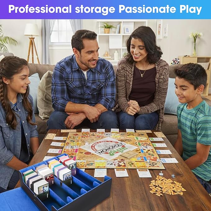 Card Organizer Box, 3000+Trading Card Storage Box, PU Leather Card Organizer Box With 24 Dividers, Magnetic Closure, 4 Supporters, Card Holder Box For Game Sports Card,Blue