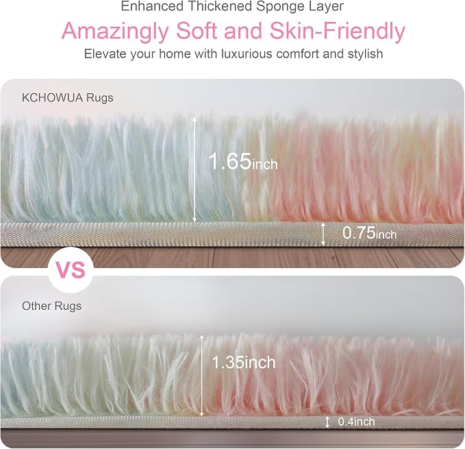 6x9 Thick Unicorn Rug for Girls Bedroom, Rainbow Plush Shag Carpet | Pastel Area Rug for Living Room, Nursery, Kids Dorm Room, Washable Non Slip Shag Carpet