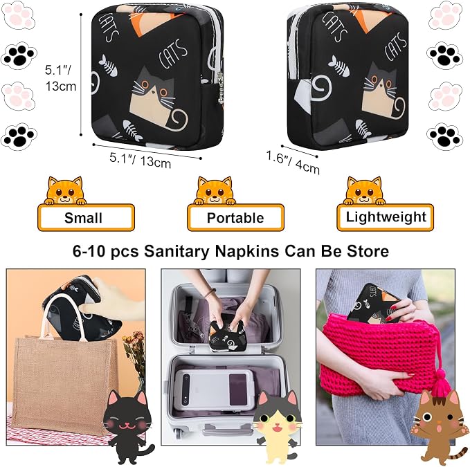 Likesing Period Bag Pouch, Canvas Sanitary Napkin Storage Bag for Girls Womens, Portable Sanitary Napkin Period Pad Pouch Bag for Purse, Small Make Up Bags(5170, Black)