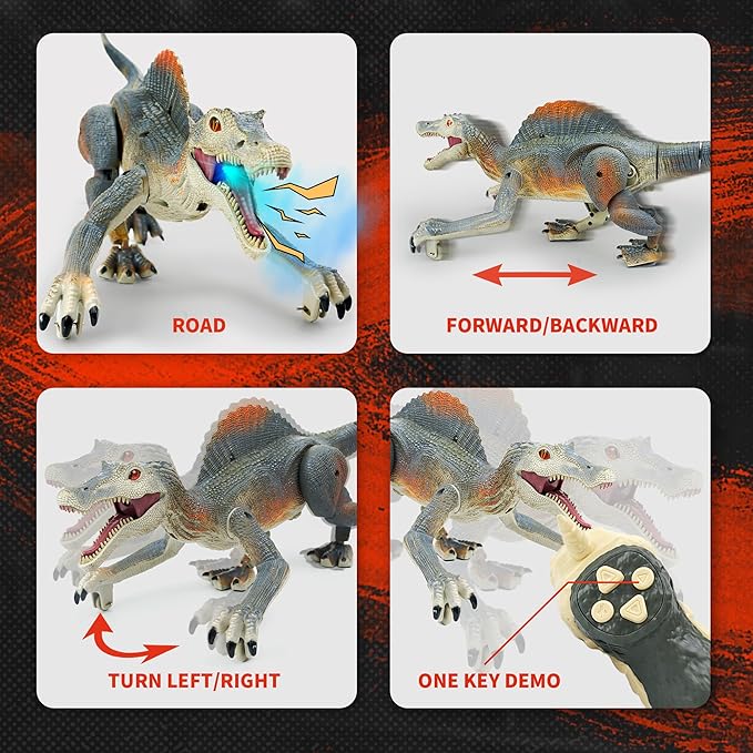 BEZGAR Remote Control Dinosaur, RC Walking Robot Dinosaur Toys with Light, Auto Spraying and Roaring Jurassic Spinosaurus Dinosaur Robot Toy for Boys 3+Years Old