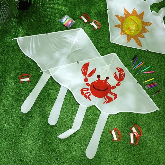 Libima 50 Pcs DIY Blank Kites for Kids Bulk Large Kite Making Kit Easy to Fly Set Party with Watercolor Pens and String Decorating Coloring Party Set for Craft Outdoor Games (Butterfly)