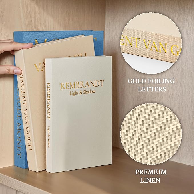 JARLINK Aesthetic Decorative Books, Set of 3 Linen Faux Book Boxes, Blue | Stylish Storage Boxes for Home Decor, Photo Organization, & Keepsakes, Faux Books for Coffee Tables, Bookshelves, or Mantles