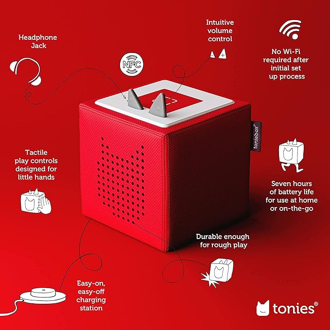 Toniebox 1 Audio Player Starter Set with Playtime Puppy - Listen, Learn, and Play with One Huggable Little Box - Red