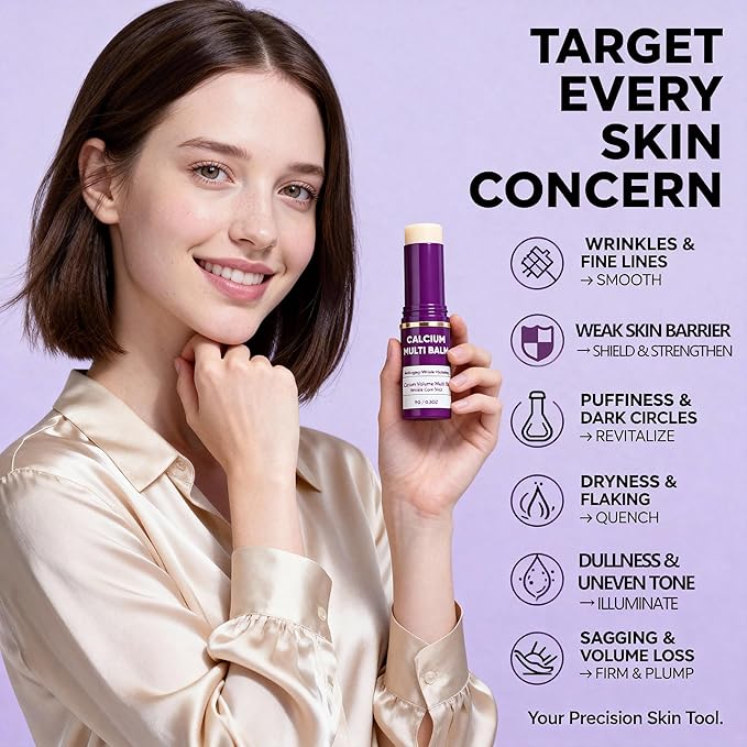 Cemenrete Calcium Multi Balm 2PCS, All-in-One Multi-Action Stick & Anti-Aging Stick, Korean Collagen for Wrinkles, Hydrating Formula for Face, Eyes, Neck & Lips (Set)