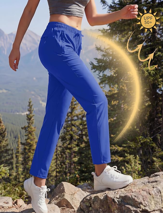 MAGCOMSEN Women's Hiking Pants Lightweight Quick Dry UPF 50 Water Resistant Elastic Waist Golf Travel Pants Zip Pockets