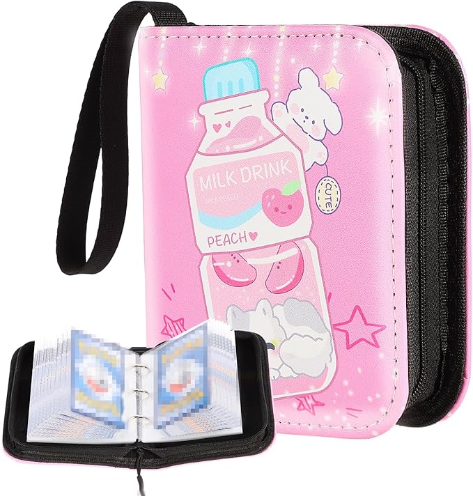 Small 1 Pocket Card Binder for Cards,Mini Trading Card Binder Holder Fits 80 Cards with 40 Removable Sleeves,Card Collection Binder Album Book Case for TCG,MTG,Sports Games (Bottle Cat)
