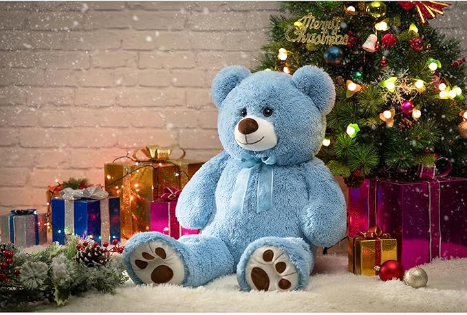 HollyHOME Teddy Bear Stuffed Animal Plush Giant Teddy Bears with Footprints Big Bear 36 inch Blue
