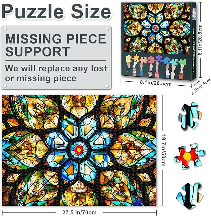 Jigsaw Puzzle 1000 Pieces for Adults, Stained Window 1000 Piece Jigsaw Puzzles, Impossible Hard Difficult Challenging Adult Puzzles, Educational Toy Finished Size 19.5 x 27.5 Inch