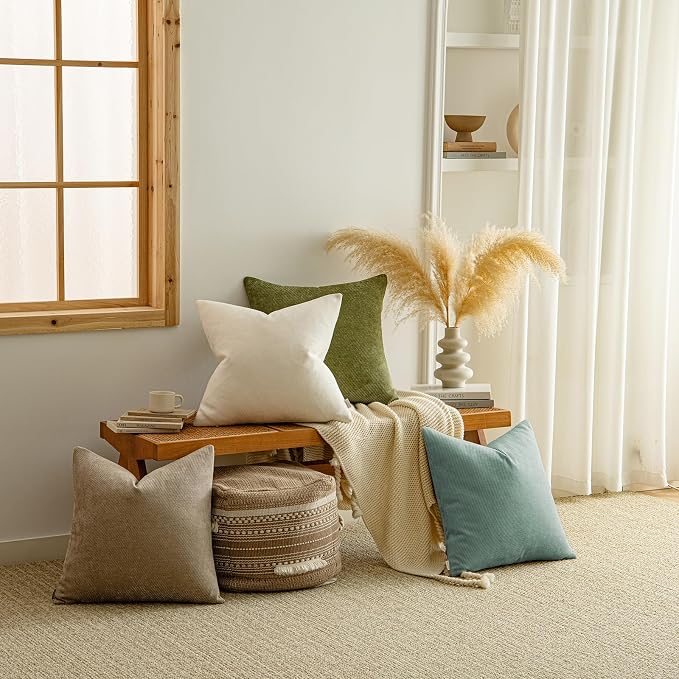 a moment Pack of 2 Decorative Chenille Throw Pillow Covers with Twill Cushion Covers for Sofa Living Room Couch Bed 20x20 Inch Teal