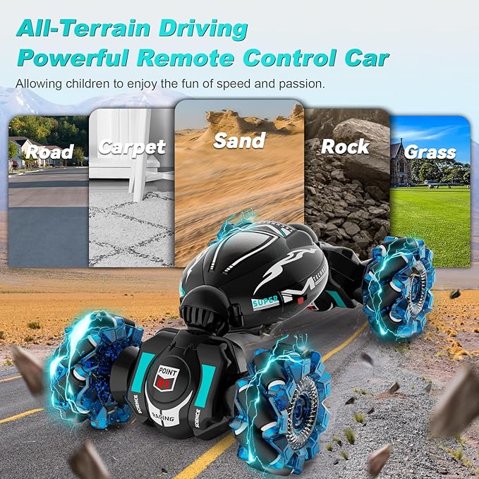 RC Cars, Gesture Sensing Stunt Car Toys for Boys Girls 6-12 Year Old, 2.4Ghz 4WD Hand Remote Control Toy 360° Rotate Transform Off-Road Drift with Lights Music, Birthday Xmas Gifts for Kids