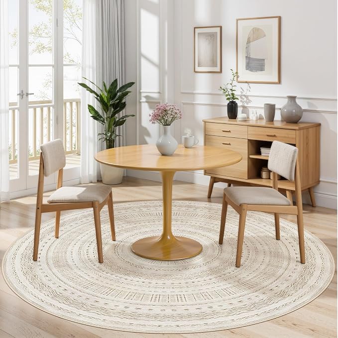 cotiled 6x6 Round Area Rugs Living Room Rug: Washable Boho Rugs with Non Slip Backing Large Soft Indoor Stain Resistant Carpet for Bedroom Farmhouse Dining Room Lightweight Home Decor Brown/Cream