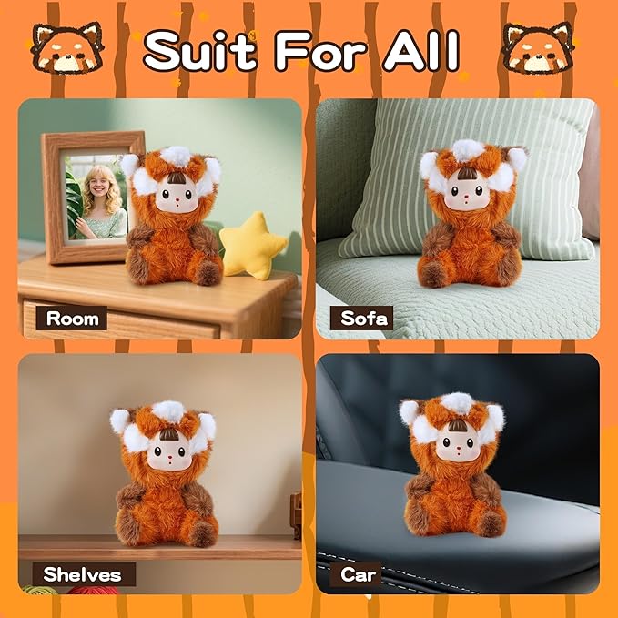 Plush Figure Toys, Plush Toys with Vinyl Face Brown Raccoon Shaped for Girls Boys Kids Lovers, Kawaii Cute Vinyl Stuffed Animals Figurines Doll Gifts for Collectibles Home Decor Birthday Christmas