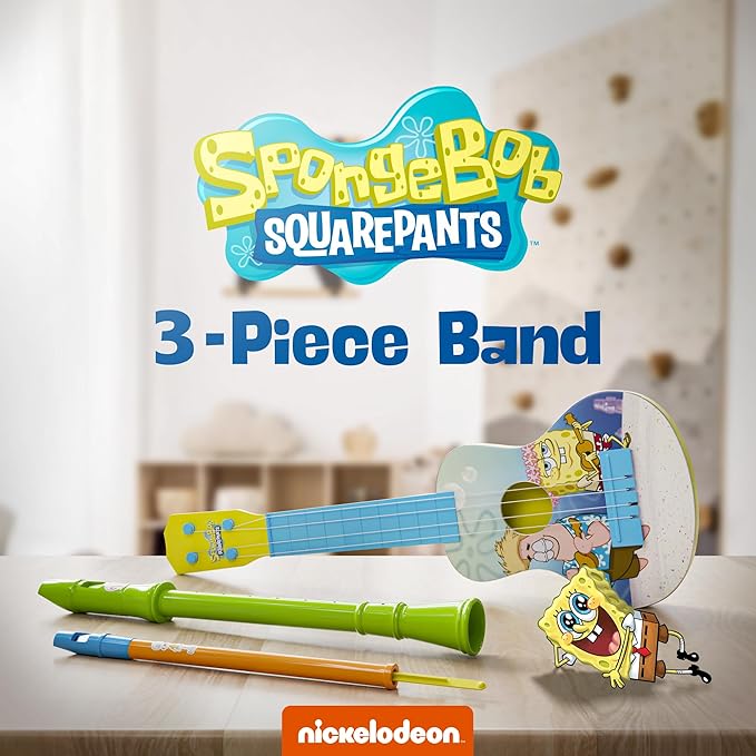 Lollipop Spongebob 3in1 Instrumental Toy, Musical Toy for Kids, Educational Learning, Including Ukalele, Whistle, and Recorder, Perfect for Gift for Children