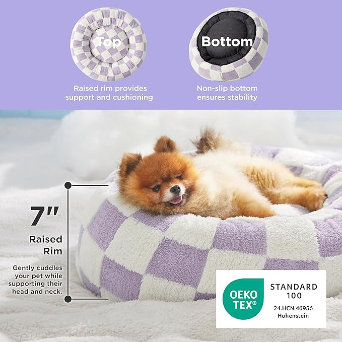 LE SURE Donut Small Dog Bed - Round Cat Beds for Indoor Cats Anti-Anxiety Calming Pet Beds, Washable Cute Modern Beds with Teddy Sherpa Plush & Anti Slip Bottom, 23 Inch, Pink Taffy