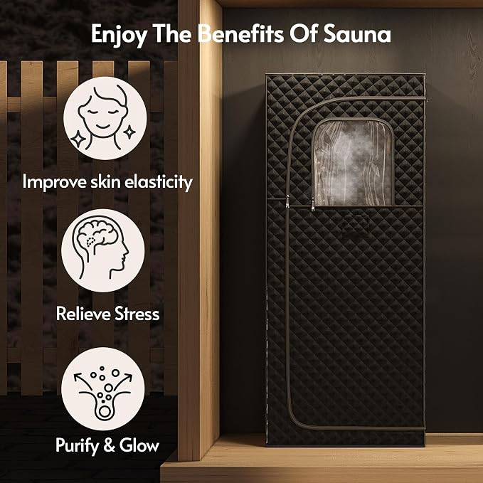Portable Steam Sauna at Home 1 Person, Low EMF 1200W Fast Heating Sauna Box, Indoor Dry Sauna with Foldable Chair for Home, Gym (2.6Lx2.6Wx6H Ft)
