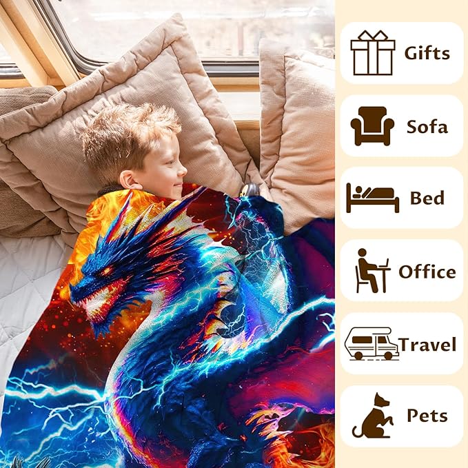 Boys Dragon Blankets Gift Personalized Throw Blankets for Kids Teens - 40x50 Inches Lightweight Soft All Season Cool Decor Custom Throw for Sofa Chair Bed Office