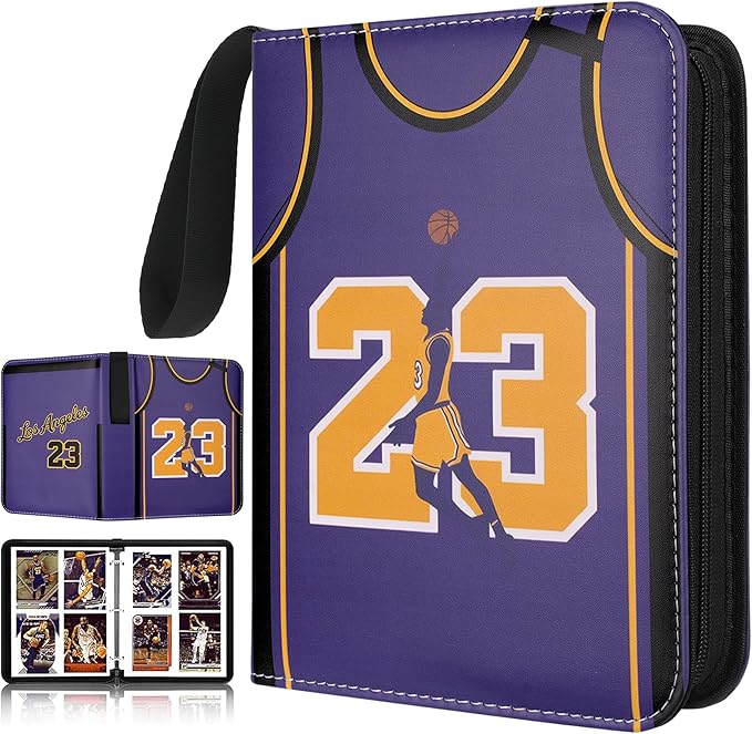 HBK Basketball Card Binder 400 Pockets - Waterproof PU Leather Sports Trading Card Holder with 50 Pages - 3 Ring Zipper Carrying Case for Collectors Kids Gift