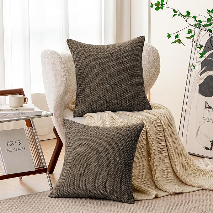 a moment Dark Brown Chenille Throw Pillow Covers 24x24 Inch Pack of 2 Modern Decorative Throw Pillow Cases Farmhouse Cross Covers Home Decor for Sofa Bedroom Living Room