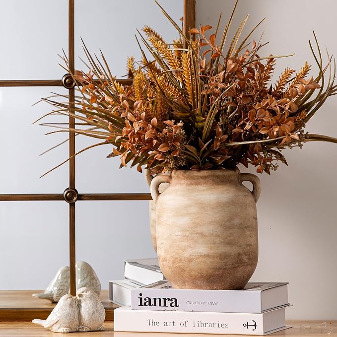 Vanselia Ceramic Flower Vase Home Table Decor Living Room Farmhouse 7.6 in | Small Rustic Decorative Flowers Vases Plant Modern Decoration for Kitchen Shelf Coffee Dining Centerpieces Desk