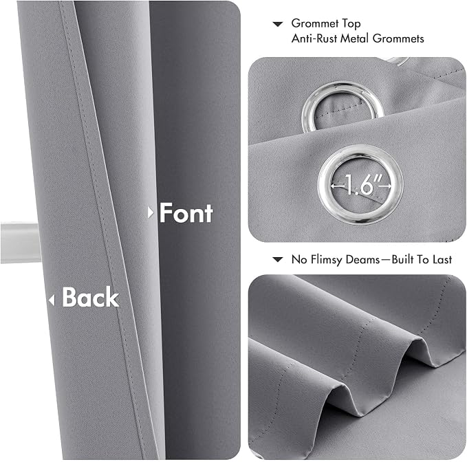 MIULEE Blackout Curtains for Bedroom 2 Panels 40 x 63 Inch Long Light Grey | Thermal Insulated, Living Room Darkening Grommet Drapes, Noise Reducing, Light Blocking Window Treatments