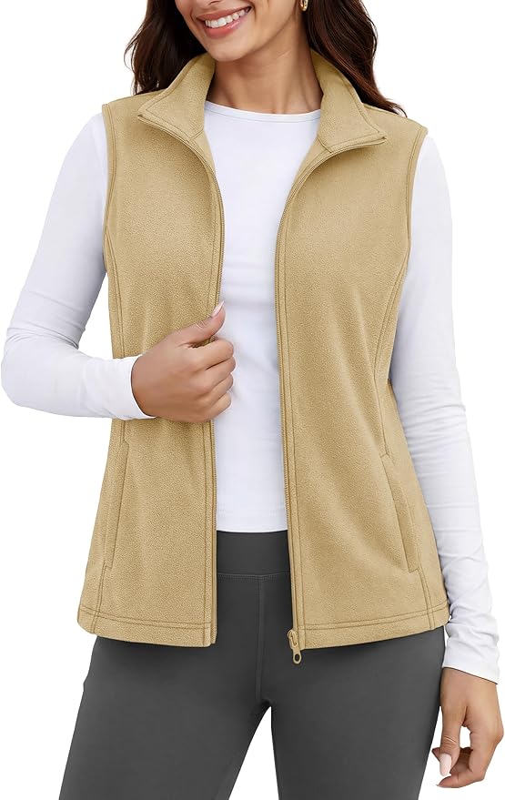 MAGCOMSEN Women's Fleece Vest Outerwear Sleeveless Lightweight Zip Jackets Warm Soft Vests with Zipper Pockets