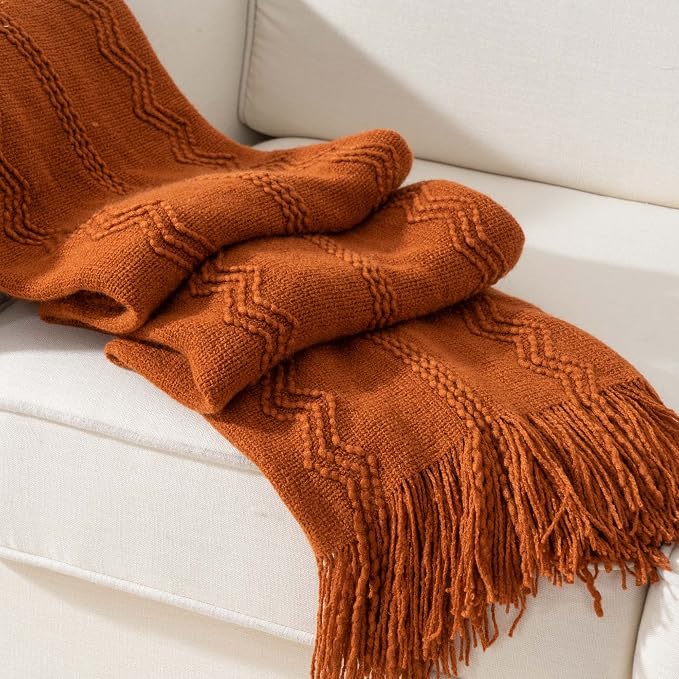 BATTILO HOME Rust Throw Blanket for Couch, 50"x60" | Burnt Orange Throw Blanket for Bed, Fall Decor Throw Blanket, Halloween Decoration