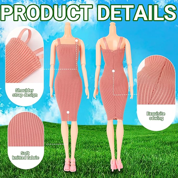 UPINS 8 Pcs Doll Clothes Girls Doll Accessories for 11.5 Inch Doll Include Summer Dress Shoes Regular Outfit Doll Clothing Girl Birthday Gift