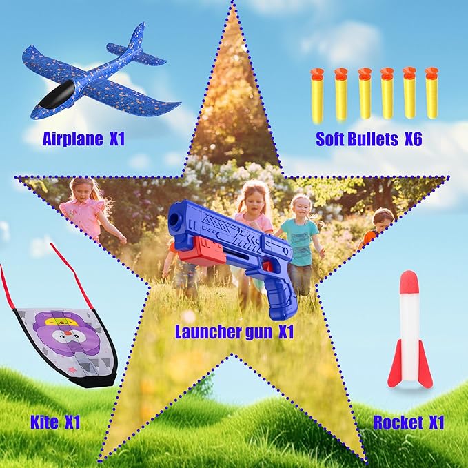 5PCS Aircraft Launcher, EVA Foam Glider Catapult Children's Aircraft Toys - Fun Outdoor Children's Flying Toys Boys and Girls Birthday Gifts, Party Supplies, Blue