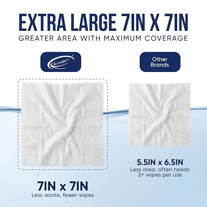 Air Jungles Flushable Wipes 160 Ct 3-Pack+10 Singles, Adult & Kid, XL 7x7in | Fresh Scent, with Aloe Vera & Vitamin E For Sensitive Skin, Septic & Sewer Safe, Ultra Soft Personal Wet Wipes