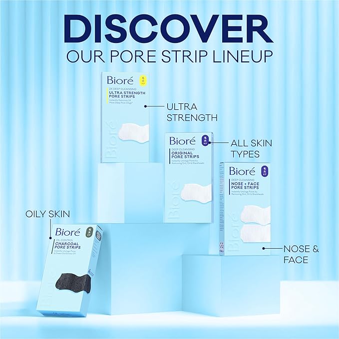 Bioré Nose+Face Blackhead Remover Strips, Deep Cleansing Strips for Nose, Chin, or Forehead, Instant Blackhead Removal and Pore Unclogging, Oil-free, Non-Comedogenic Use, Value Size 24 Count
