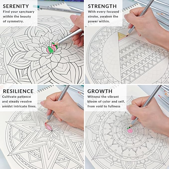 FUNLAVIE Adult Coloring Book - Sacred Geometry Mandala Coloring Books for Adults Relaxation and Stress Relief, Featuring Flower of Life, Metatron's Cube & Mindfulness Orgonite Patterns, Spiral Bound