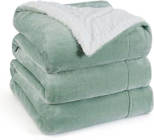 Bedsure GentleSoft Sherpa Fleece Blankets King Size for Bed, Non-Heated, Thick and Warm Throw for Women and Men, Soft Fuzzy Plush King Blanket for Spring, Sage Green, 108x90 Inches