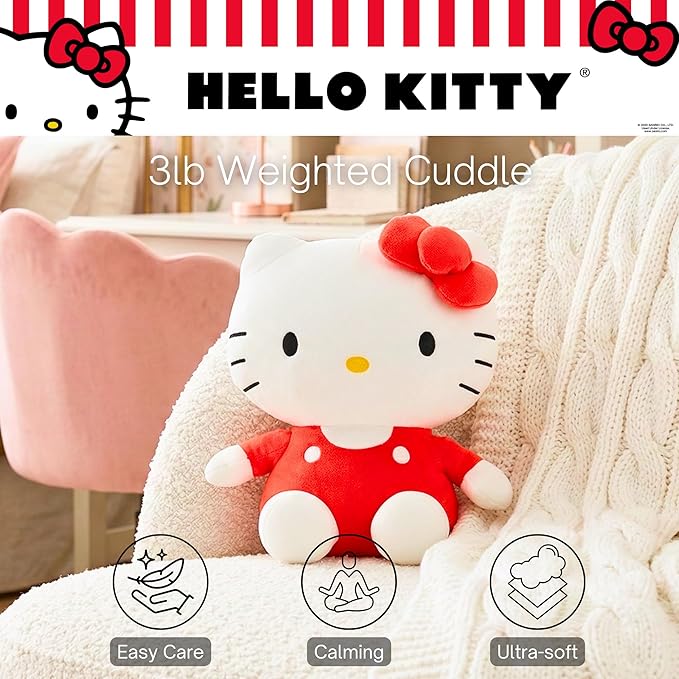 Hello Kitty Bedding Weighted Cuddle Pillow – 3lb Soft Plush & Cozy Sanrio Pillow for Comfort, (Officially Licensed Product) By Franco Calm