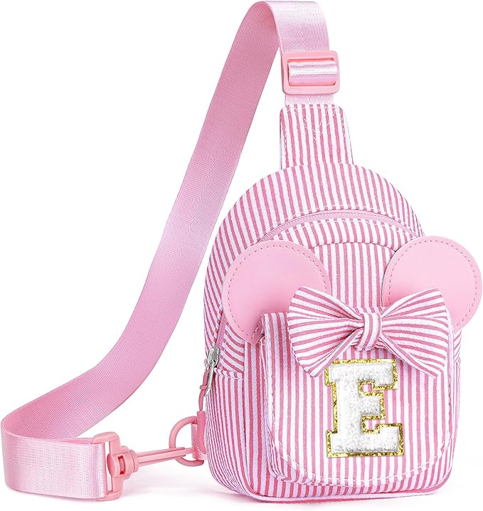 QLOVEA Sling Bag for Girls Kids, Initial Small Crossbody Bags for Girl Kid, Birthday Gifts for 2 3 4 5 6 7 Year Old Girls, Gifts for Kids Cross Body Bag Sling Bags for Girl Kid (Pink E)