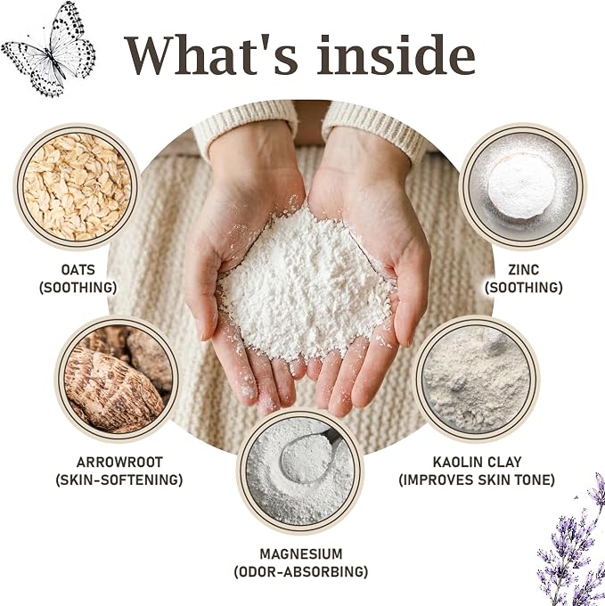Herb & Root Talc Free Body Dusting Powders. Rose, Vanila, Sandalwood, Lavender, Jasmine, and Gift Sets (Full Size, Lavender)