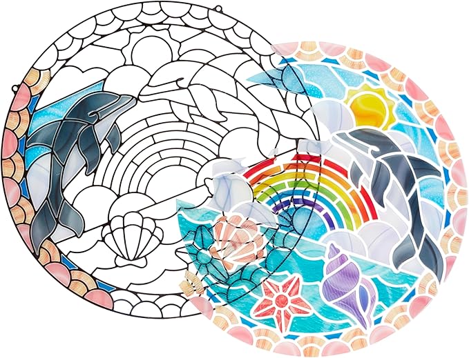 Melissa & Doug Stained Glass Made Easy Craft Kit: Dolphins - 180+ Stickers