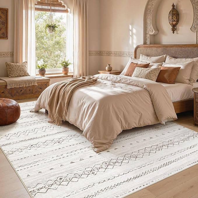 cotiled 5x8 Area Rugs Living Room Rug: Washable Boho Rugs with Non Slip Backing Large Soft Indoor Stain Resistant Carpet for Bedroom Farmhouse Dining Room Lightweight Home Decor Brown
