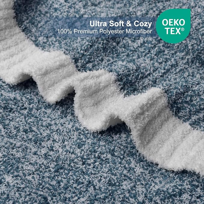 MH MYLUNE HOME Ultra Soft Ribbed Throw Blanket Plush, Blue, 60"x80" | Reversible Fleece Throw Blanket, Comfy Fluffy Fuzzy Plush Blanket Throws for Couch Sofa Bed, Cozy Blankets for Women Gift