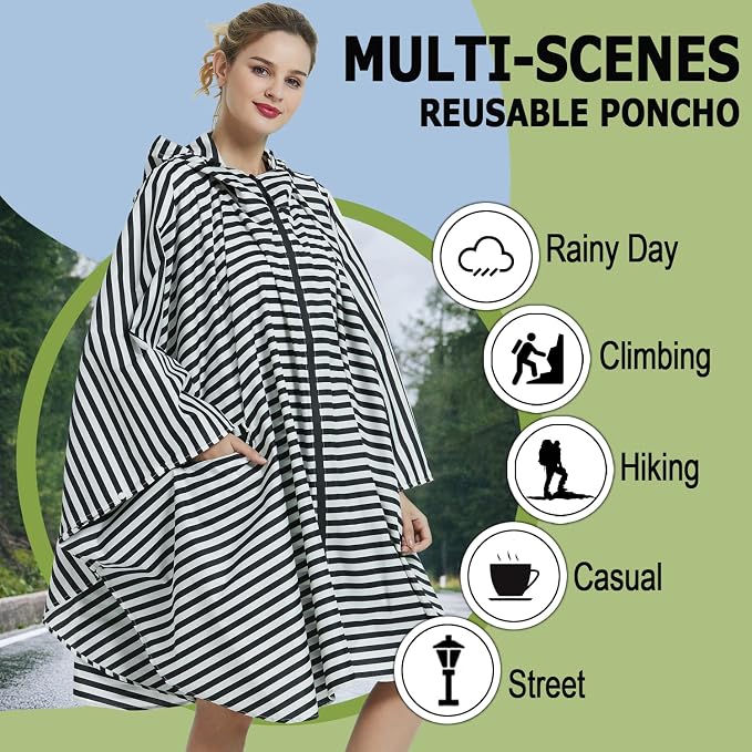 Fashion Hooded Rain Poncho Waterproof Raincoat Jacket with pocket for Women/Men/Adult