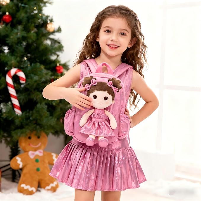 Lazada Toddler Backpack - Baby Girl Gifts Curly Fingerprints Plush Doll Dress Backpack - Fashion Girls Curly Rolled Fingerprints Series - Peach 11 Inches