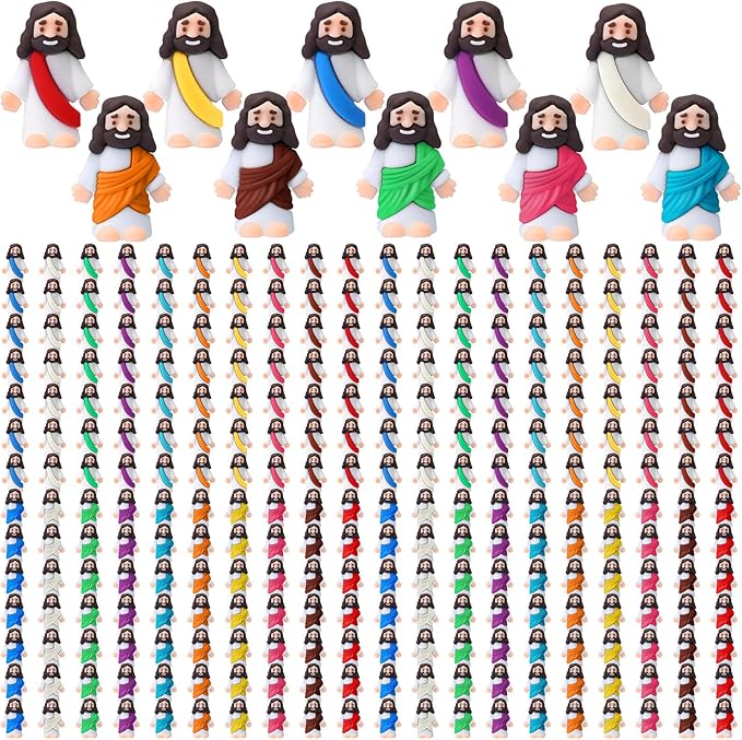 Bememo 300 Pcs Little Jesus Figures Bulk Original Design Mini Pocket Jesus Toys Rubber Figurine to Hide and Seek Religious Party Favors Sunday School Craft Baptism Gifts(Colorful)